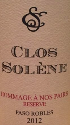 2012 Hommage A Nos Pairs Clos Solene 75cl